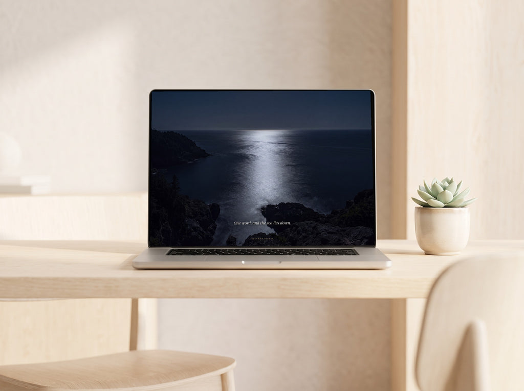 The Sea Lies Down desktop wallpaper on a laptop